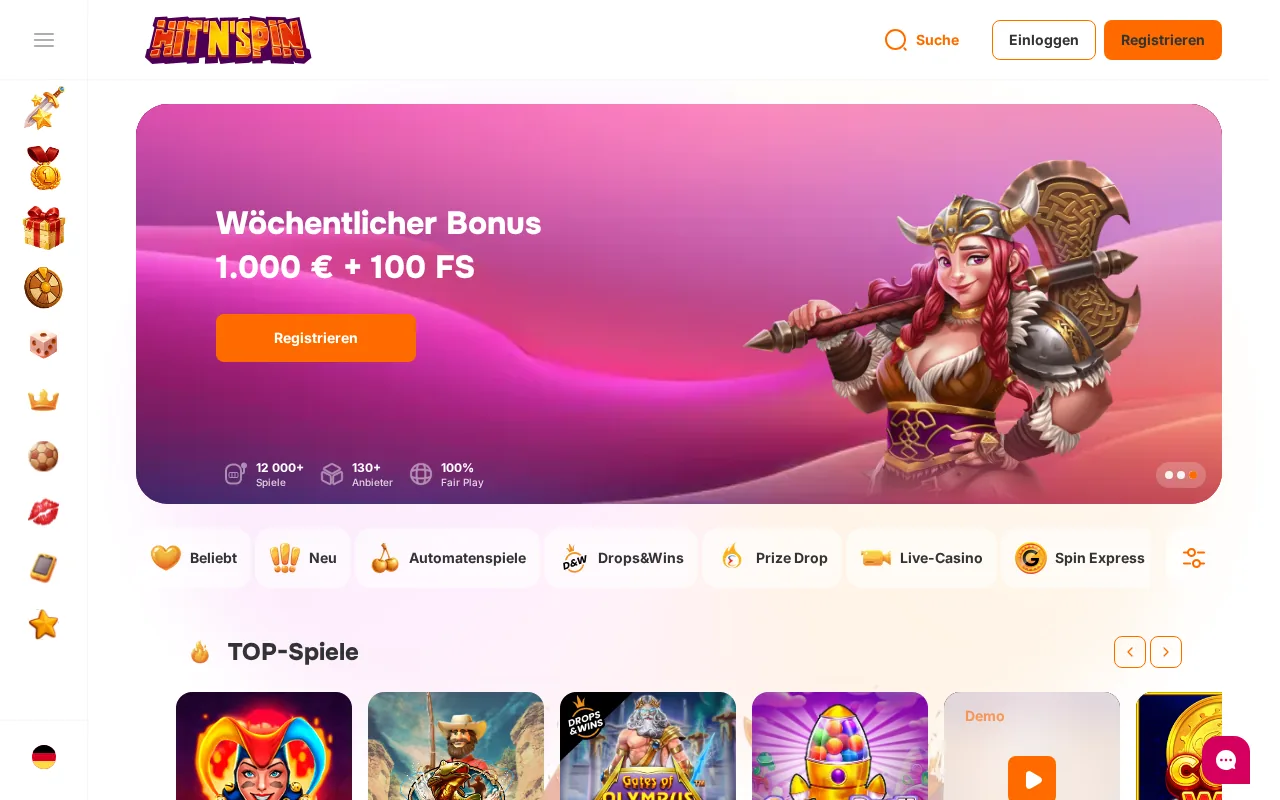 Home page of hitnspin.com (screenshot)